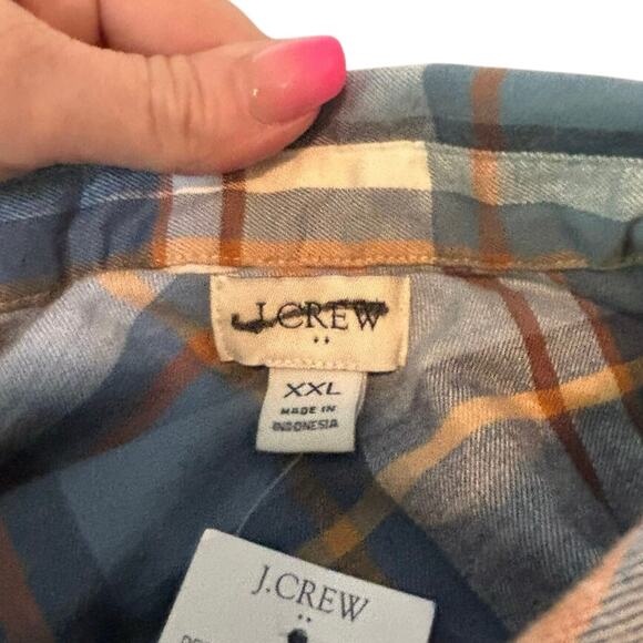 NWT J.Crew Factory XXL Blue Rust Plaid Flannel Cotton Button Down Shirt - Picture 3 of 5